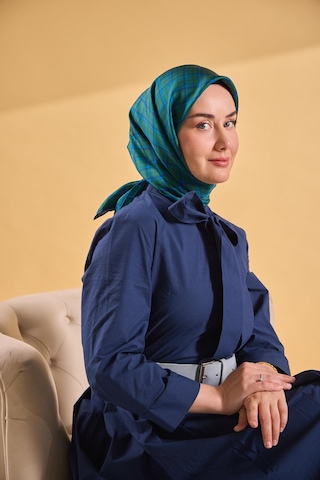 Silk Home Twill İpek Eşarp Ekose Yeşil Çok Renkli