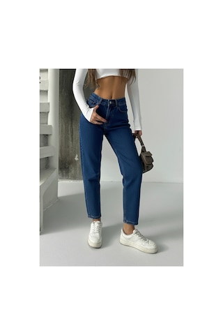 Bluemarlin Yüksek Bel Tam Kalıp Mom Jeans Pantolon Lacivert