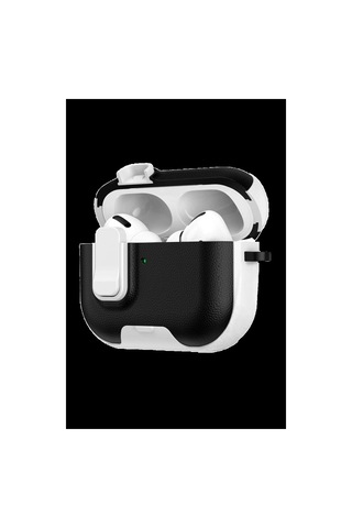 Apple Uyumlu Airpods Pro 3 3.nesil Rova Deri Kılıf - Siyah-beyaz Düz Renkli