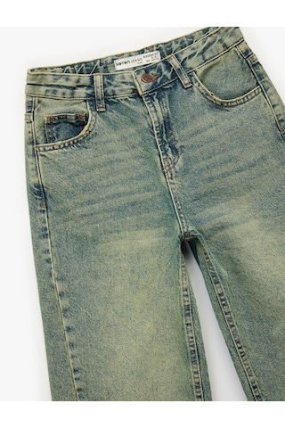 Koton Pamuklu Cepli Rahat Kalıp Yıkamalı Denim Pantolon - Wide Leg Jeans Orta İndigo 6wkb40041td Indigo