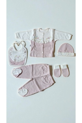 Milays 0-3 Ay Gaye Kız Bebek Renkli Çiçek Nakışlı %100 Pamuk 5li Set Pudra