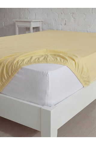 Battal Boy Pamuklu Lastikli Çarşaf, Ranforce Battal Boy Fitted Çarşaf 180x200+20 Cm Sarı