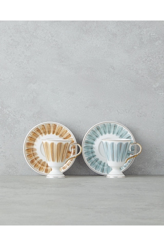 English Home Winnie Porselen 4 Parça 2 Kişilik Kahve Fincan Takımı 90 Ml Yeşil-turuncu Yeşil-turuncu