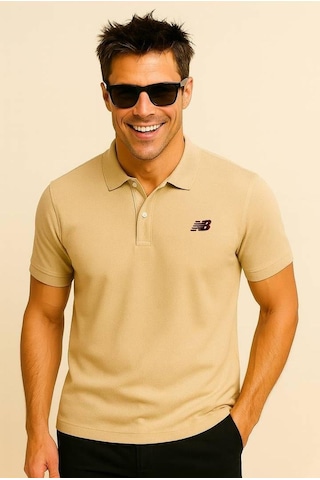 New Balance Bej Classic Basic Logo Polo Yaka Pike Tişört Mnt3415-mop Bej
