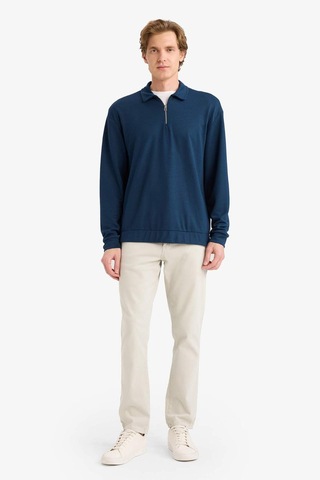 Defacto Regular Fit Polo Yaka Yarım Fermuarlı Sweatshirt G7492ax25aunv64 Lacivert-nv64
