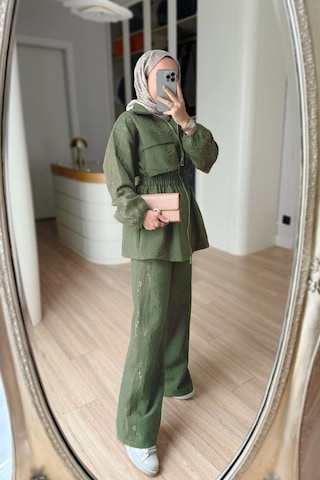 Ka Hijab Dantel Detaylı Takım - Yeşil