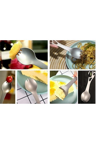 Dıy058 2'si 1 Arada Kaşık Çatal 420 Paslanmaz Çelik Açık Kamp Çatal Bıçak Şişe Açacağı Aracı 001