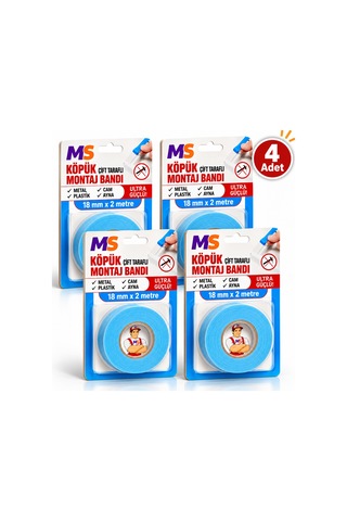 4 Adet Ultra Güçlü 18 Mm X 2 Metre Çift Taraflı Köpük Montaj Bandı Metal Plastik Cam Bantı Bantları