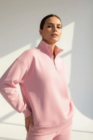 Rovebella Amore Fermuar Detaylı Dik Yaka Sweatshirt Somon