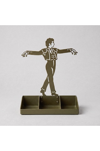 Mens Jewelry Stand & Organizer Flamenco Dancer Valet Tray For Cufflinks, Rings, Watches Black Metal Desk Accessory Gift For Hi Haki