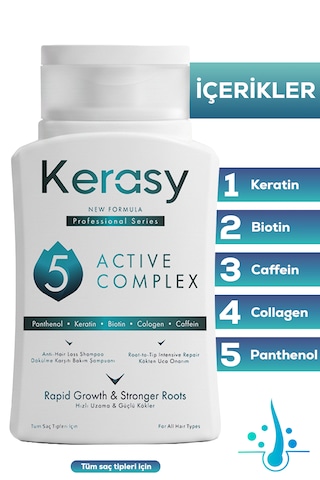Kerasy Caffeine & Keratin Saç Dökülmesine Karşı Hızlı Saç Uzatan Onarıcı ve Besleyici Şampuan 300 ML