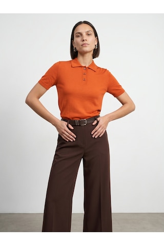Dilvin 10871 Lyocell Karışımlı Polo Yaka Bluz-oranj