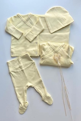 Key Kıds Sarı Fitilli Organik Modal 5'li Hastane Çıkışı Seti Newborn 0-3 A Çok Renkli