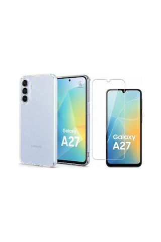Samsung Galaxy A27 Uyumlu Kılıf Esnek Silikon Telefon Kılıfı Ve Temperli Cam Ekran Koruyucu Şeffaf