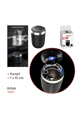 Carub Araç Çöp Kovası Portatif Çok Fonksiyonlu Işıklı Küllük