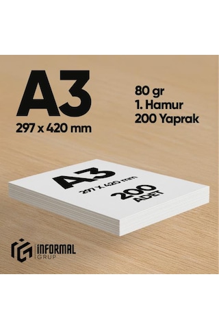 İnformal Fotokopi Kağıdı Premium Kalite A3 80 Gr 200 Yaprak