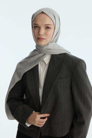 Mirsoy Scarf İpeksi Jakar Şal Kırlangıç Desen Gri