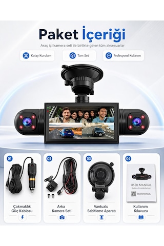 Cmr-161 4 Kannalı Araç İçi Kamera Sistemi Full Hd 1080p Gece Görüşlü 170 Derece Geniş Açı G-sensör 2.0inç Ekranlı