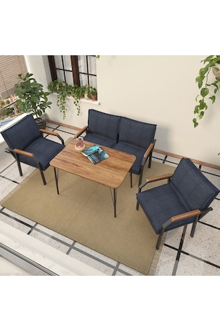 Mygusi Hayal Balkon, Bahçe, Cafe, Teras - Metal Kanepe Koltuk Takımı - 2+1+1 Masali Lacivert