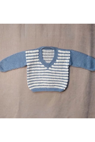 Uretti - Talia 8659 - 5602 El Örgüsü Erkek Çocuk Kazak - 2 Yaş Mavi - Krem