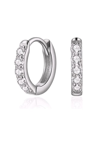 Çelik Taşlı Minik Halka Küpe Silver Renkli Gri