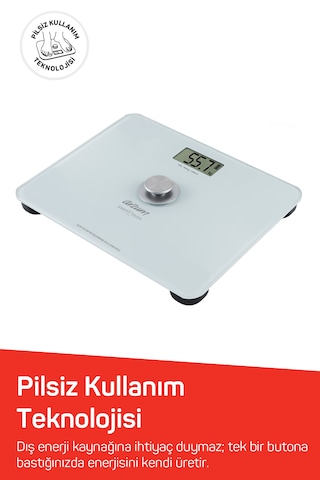 Arzum AR5126 Stayfit Touch Cam Beyaz Baskül, Pilsiz Kullanım, 180 Kg’a Kadar Ölçüm Kapasitesi, Beyaz