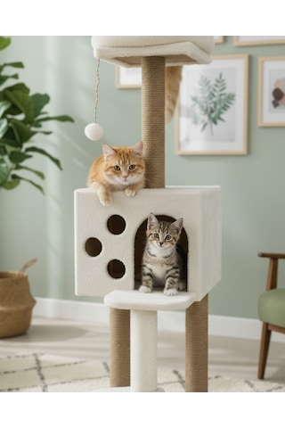 Pet Kedi Tırmalama Ve Oyun Evi Beyaz