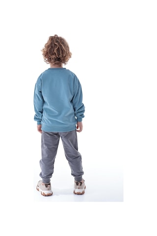 Erkek Çocuk Mavi Polar Eşofman Takımı Yumuşak Kumaş Kapüşonlu Sweat & Rahat Jogger Alt Mavi