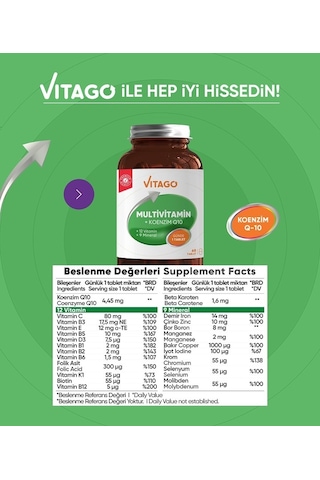 Vitago Multivitamin Koenzim Q-10 Takviye Edici Gıda 60 Tablet