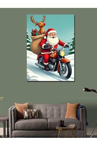 Kanvas Tablo Motorsikletli Noel Baba 50cmx70cm