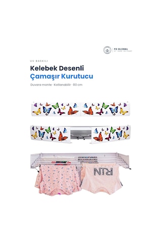 Kelebek Desenli Duvara Monte Katlanır Çamaşır Kurutma Askısı 80 Cm Askılık Çok Renkli Çok Renkli Kelebek Desenli Duvara Monte Katlanır Çamaşır Kurutma Askısı 80 Cm Askılık Çok Renkli Çok Renkli