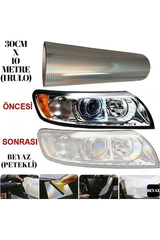 Petekli Beyaz Far Stop Filmi Folyosu Çizik Engelleyici Folyo 3d Petek Desenli Hologramlı 30 Cm X 10 Metre