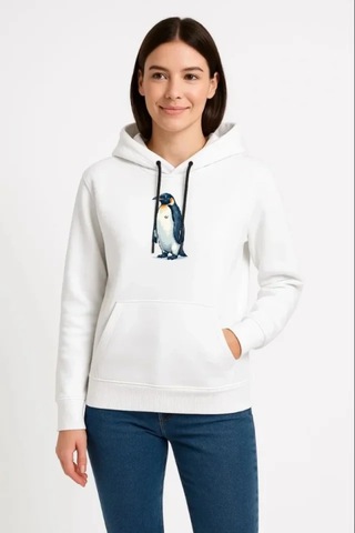 Butik İstanbul Oversize Hoodie - Sırt Baskılı Survivor Penguin Temalı, Felsefi Yazılı Kapüşonlu Sweatshirt - Beyaz