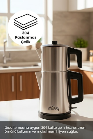 Any Morning OZ26CM10 1.8 L 2 in 1 Paslanmaz Çelik Çay Makinesi Ve Su Isıtıcı
