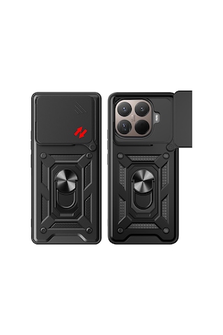 Xiaomi 15t Pro Kılıf Sürgülü Kamera Koruyucu Manyetik Standlı Tank Koruma Erd Siyah