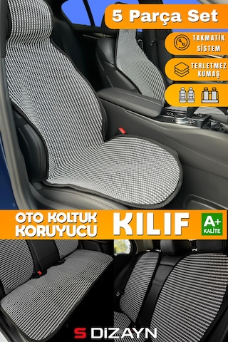 S-dizayn Oto Koltuk Koruyucu Kılıf Set Çizgili Füme Beyaz Universal 2+3 Parça Ön Arka