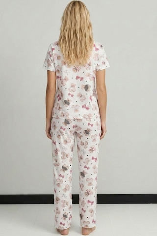 Siyah İnci Mevsimlik İnce Örme Pijama Takım 8017 Beyaz Ayıcık