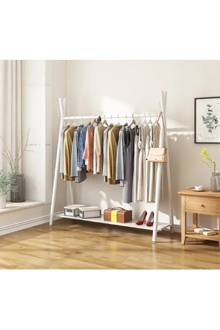 Metal Beyaz Konfeksiyon Askısı Ayaklı Askılık Elbise Askılığı 150 165 Cm 6018-nrm