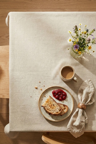 Linen Vintage Naturel Keten Masa Örtüsü - Ham Bej Yıkanmış Keten Bohem Sofra Örtüsü