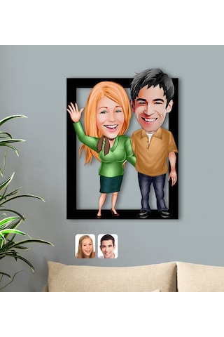 Kişiye Özel Sevgililer Karikatürlü 3D Ahşap Tablo-110