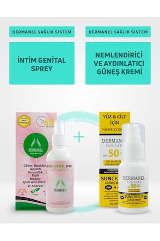 Dermanel İntim Genital Sprey 150 ML + Dermanel Nemlendirici Ve Aydınlatıcı Güneş Kremi 50 ML