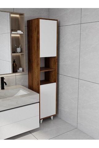 Riva Çamaşır Sepetli Banyo Dolabı Amalfi-beyaz Renk Kahverengi
