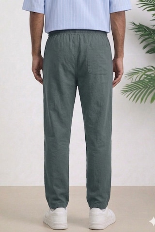 Tarz Cool Erkek Yazlık Keten Karışımı Relaxed Pantolon Açık Haki