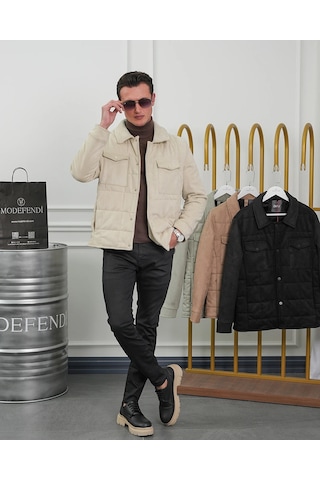 Modefendi Yüksek Kalite Desenli Yarım Oversize Nubuk Mont Krem