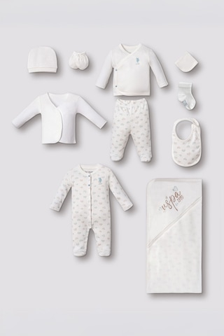 U.S. Polo Assn. Nakışlı Kız Bebek Cute Hearts Beyaz Hastane Çıkışı 10 Lu Set Usb3200-c-v1 Usb3200-c-v1