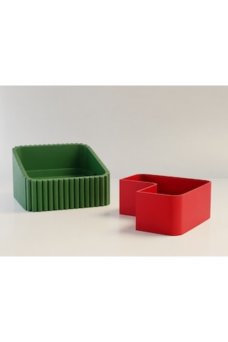 3d Baskı Fıstık Kasesi - Çift Hazneli Kabuk Ayırıcı Sunum Kasesi - Yeşil Kırmızı