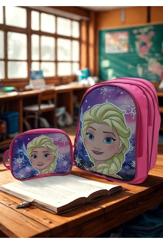 Newfull Kız Elsa Okul Ve Beslenme Çantası-ekonomik Pembe