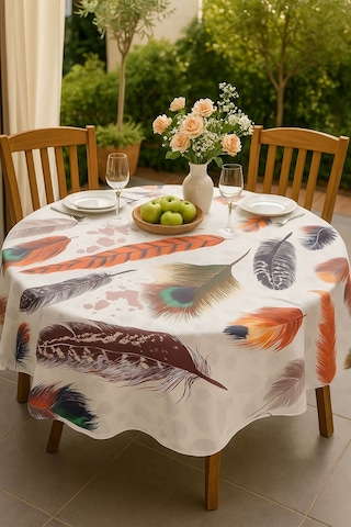 Yuvarlak Tüy Desenli Duck Kumaş Masa Örtüsü 150x150 Cm Çok Renkli