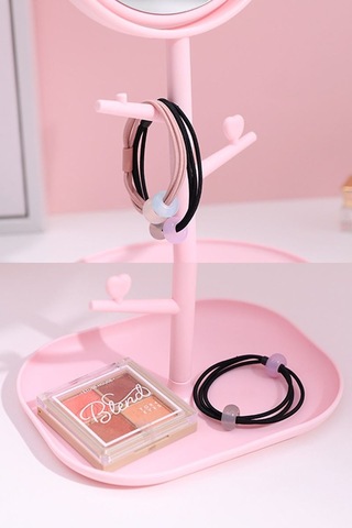 Masa Üstü Pembe Panda Tasarım Plastik Takı Stand Masa Aynası Cin7 Pembe