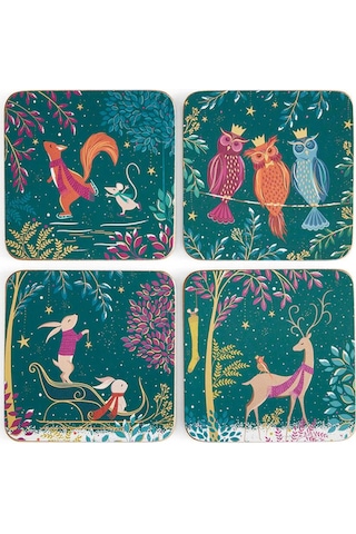 Portmeirion Woodland Tales Bardak Altlıkları, 4'lü Set Bardak Altlığı Çok Renkli